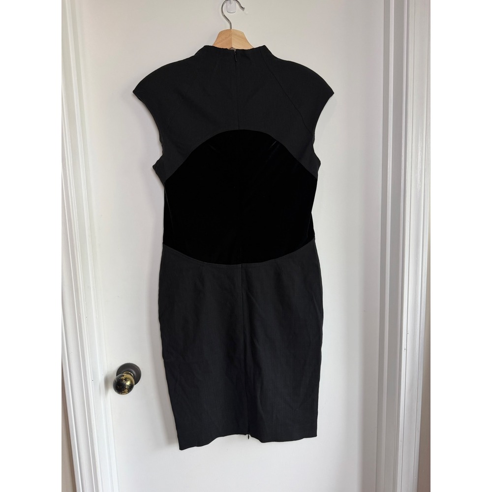 ZAC Zac Posen Black Velvet Contrast Mock Neck Cap Sleeve Sheath Dress Size 10 - Picture 8 of 10